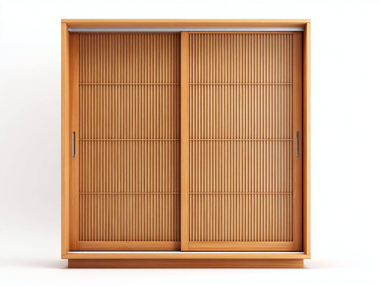 Armoire coulissante-bois-panneaux dérivés du bois-métal-180x60x205 cm-chêne naturel-style japonais