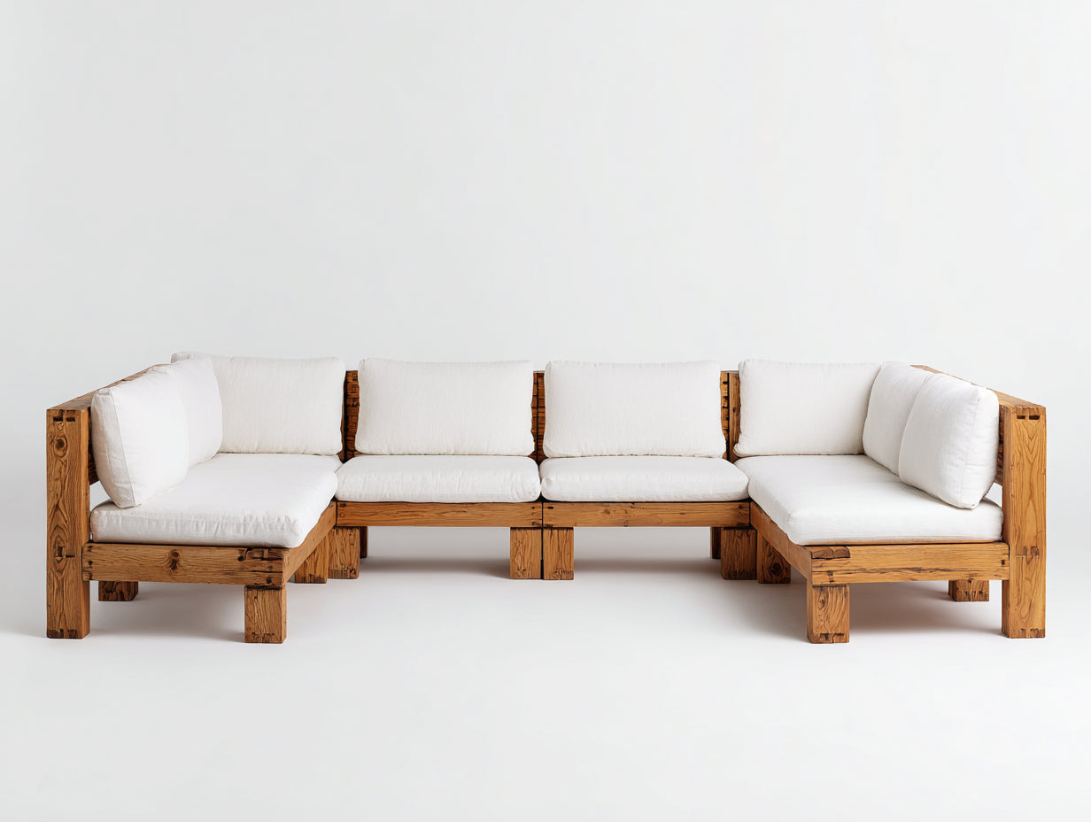 Canapé de jardin - Bois-Tissu polyester - 285 x 185 x 78 cm - Blanc cassé-Naturel - Moderne minimaliste