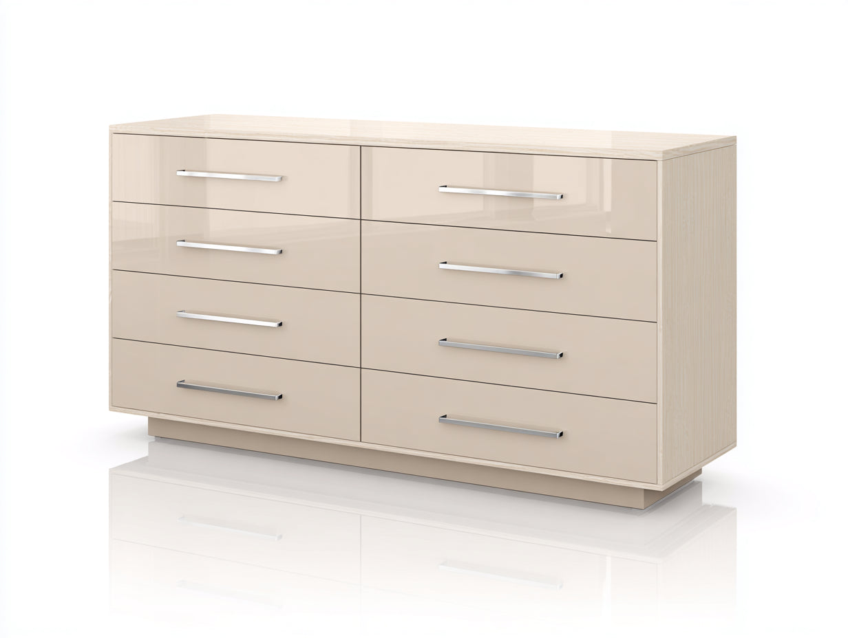 Commode - panneaux de bois-métal - 132 x 43 x 78 cm - beige - style contemporain