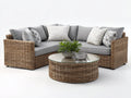 Canapé de jardin - Résine tressée-Verre-Tissu polyester - 225 x 225 x 80 cm - Gris clair-Naturel - Bohème contemporain