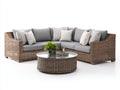 Canapé de jardin - Résine tressée-Verre-Tissu polyester - 230 x 230 x 80 cm - Gris clair-Brun naturel - Bohème contemporain