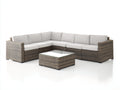 Canapé de jardin - Résine tressée-Verre-Tissu polyester - 250 x 180 x 70 cm - Crème-Brun - Contemporain