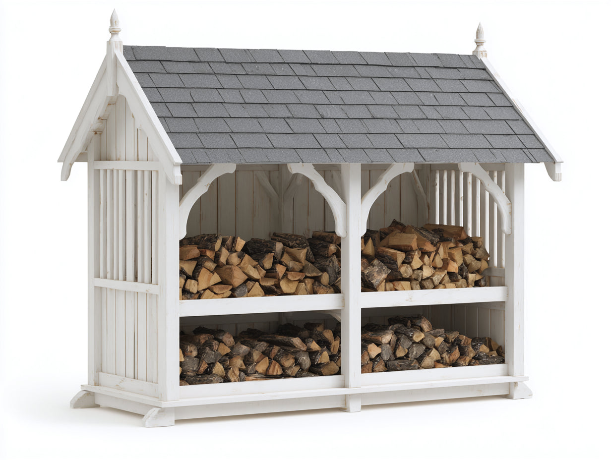 Abri à bûches - bois - 168x78x182 cm - blanc-gris - rustique