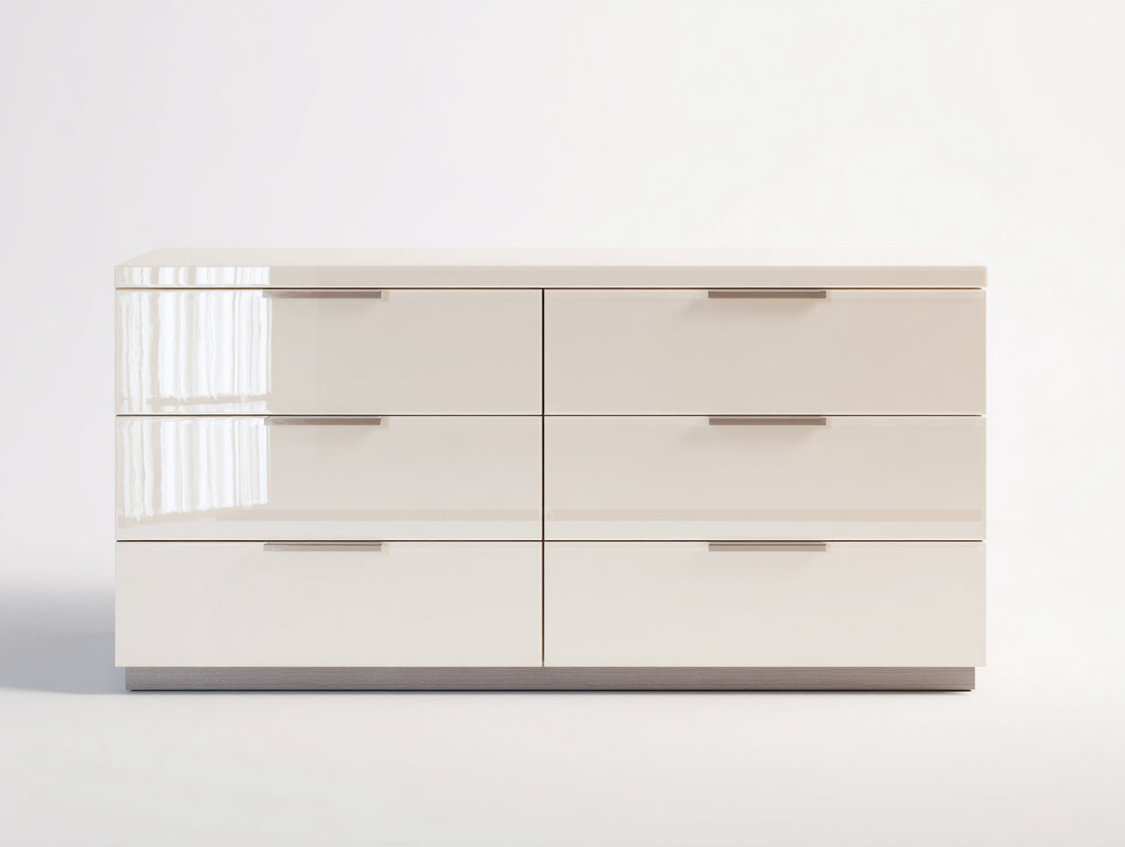 Commode - panneaux de bois-métal - 145 x 43 x 78 cm - blanc cassé-gris - style moderne