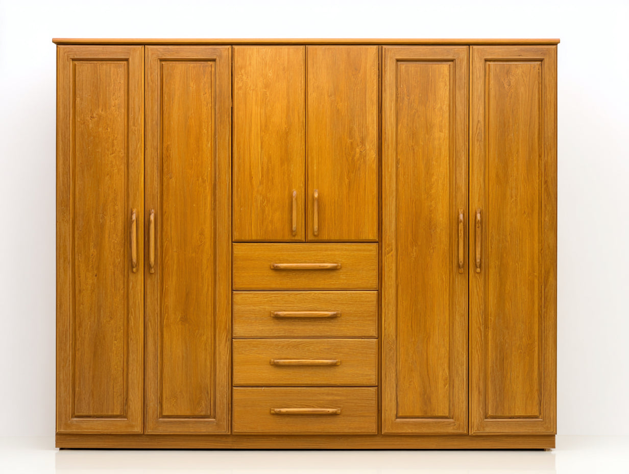 Armoire-bois-panneaux dérivés du bois-220x60x205 cm-chêne doré-style classique