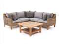 Canapé de jardin - Résine tressée-Bois-Tissu polyester - 220 x 220 x 70 cm - Gris clair-Naturel - Moderne
