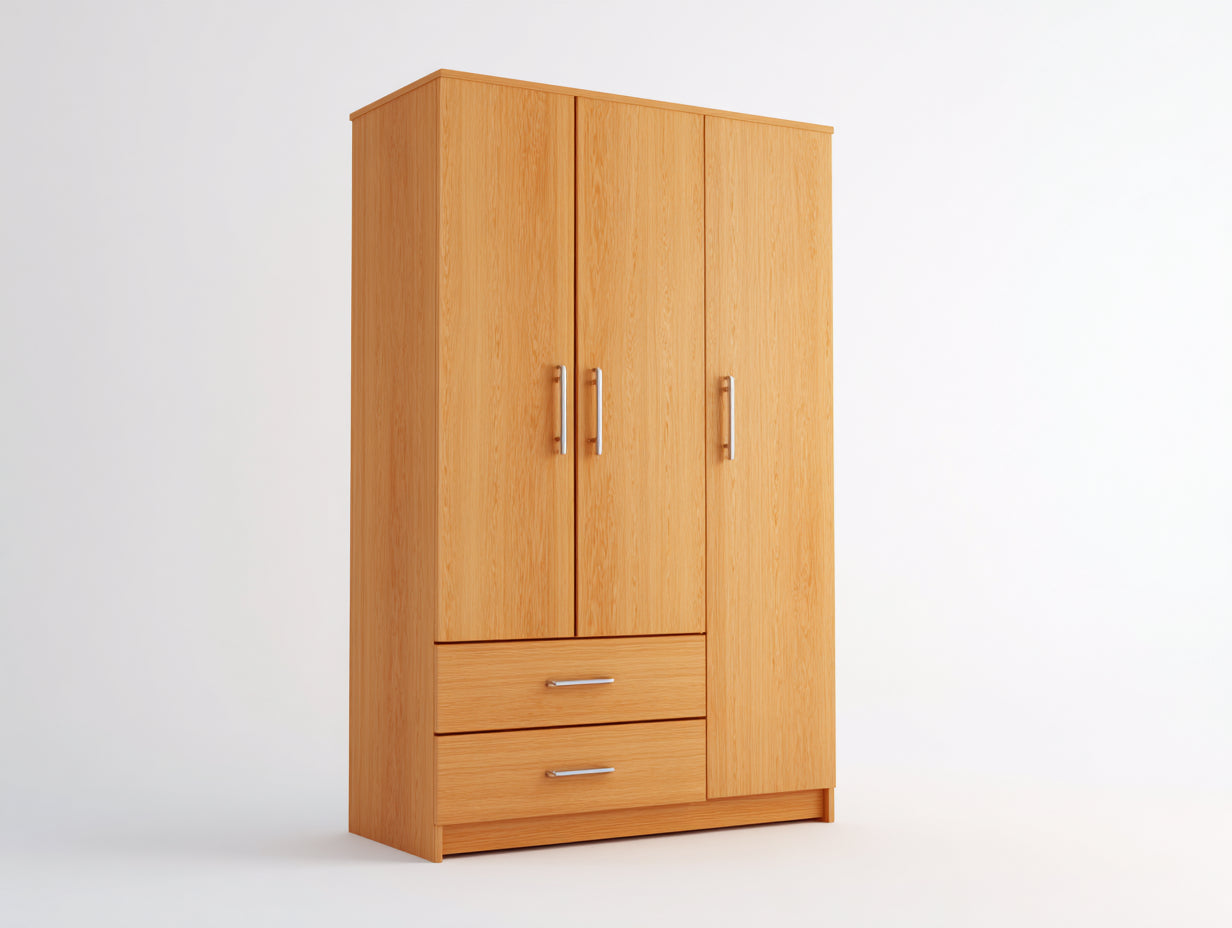 Armoire-panneaux dérivés du bois-métal-142x57x200 cm-hêtre naturel-style moderne