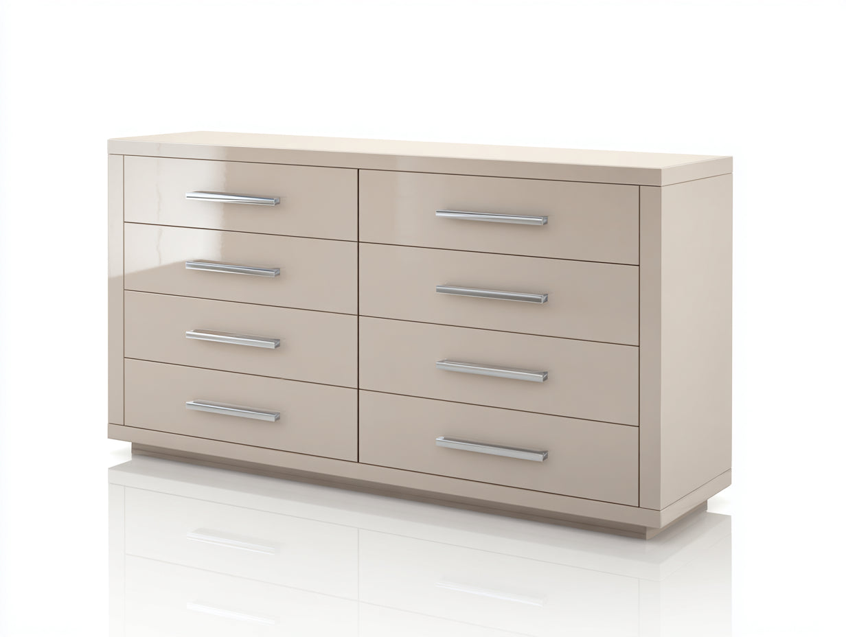 Commode - panneaux de bois-métal - 136 x 44 x 80 cm - beige - style moderne