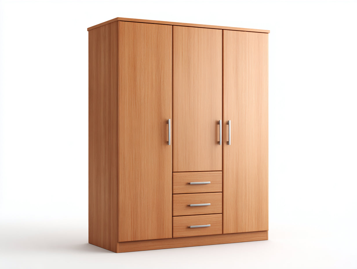 Armoire-panneaux dérivés du bois-métal-155x58x203 cm-hêtre clair-style moderne