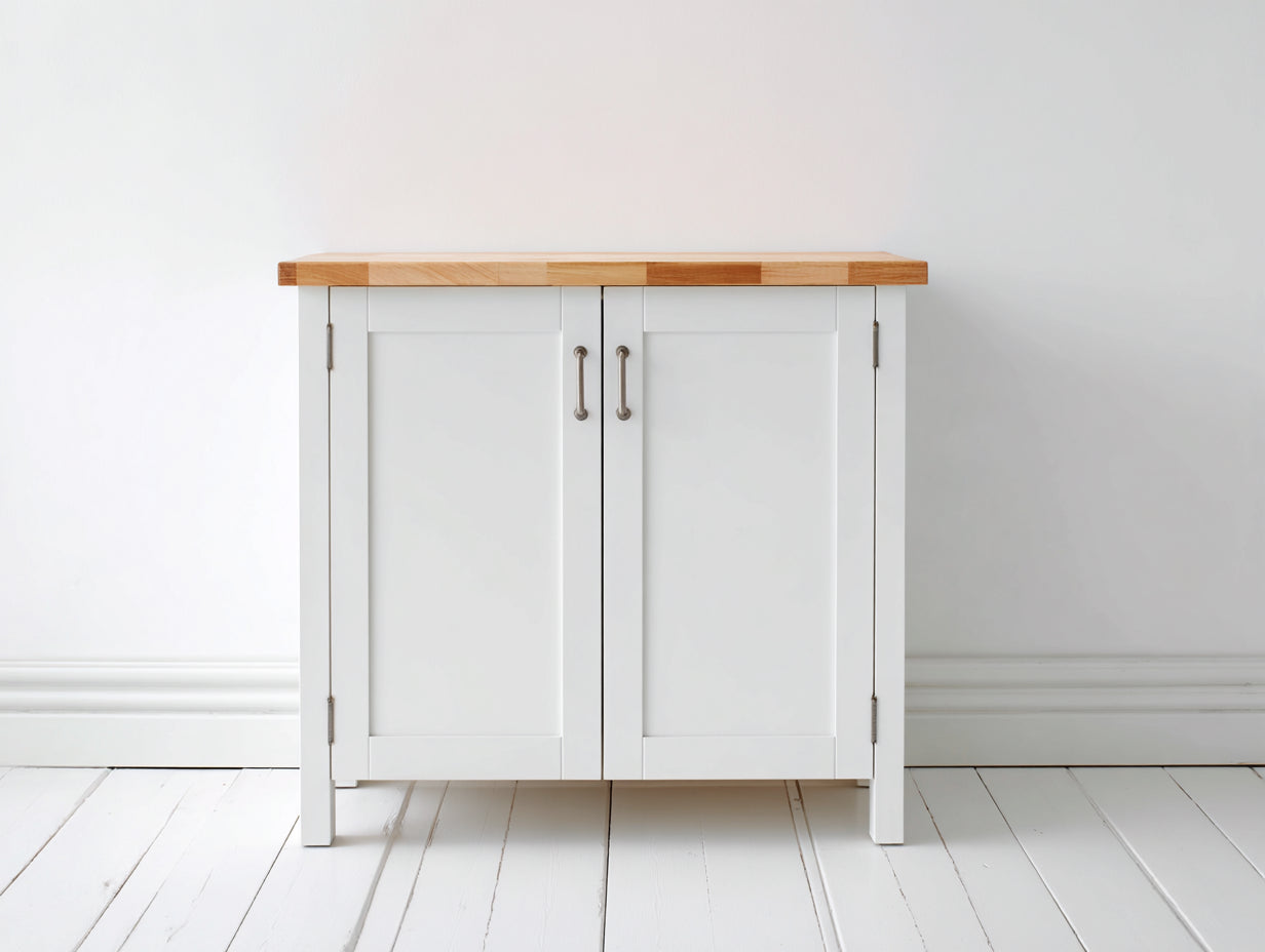 Buffet-MDF-Bois-94x41x84 cm-Blanc-Bois-Style campagne moderne