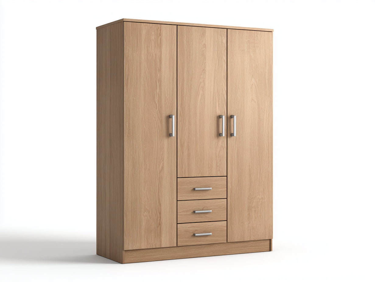 Armoire-panneaux dérivés du bois-métal-150x58x202 cm-chêne clair-style moderne