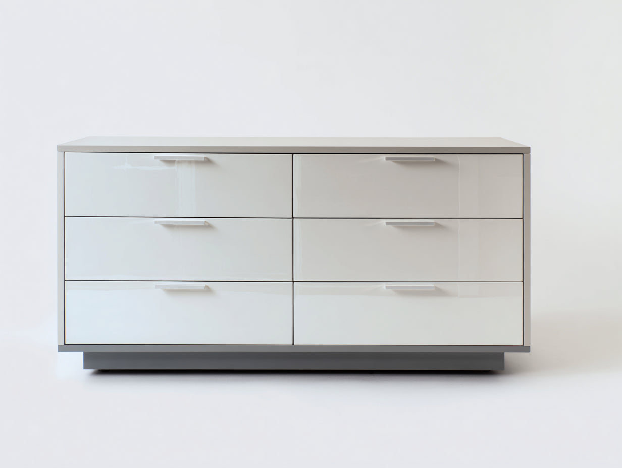 Commode - panneaux de bois-métal - 128 x 42 x 74 cm - blanc-gris - style moderne