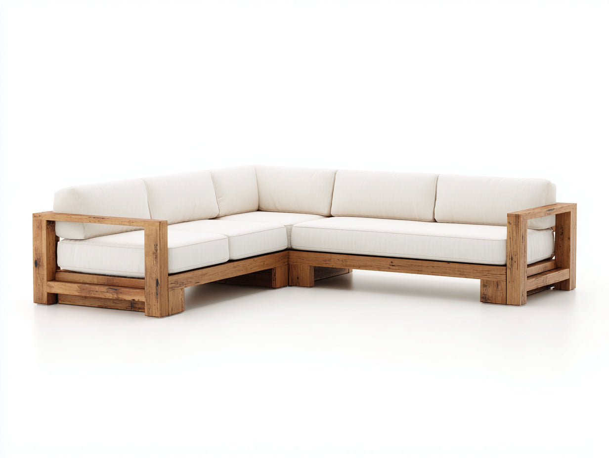 Canapé de jardin - Bois-Tissu polyester - 265 x 205 x 74 cm - Blanc cassé-Naturel - Moderne minimaliste