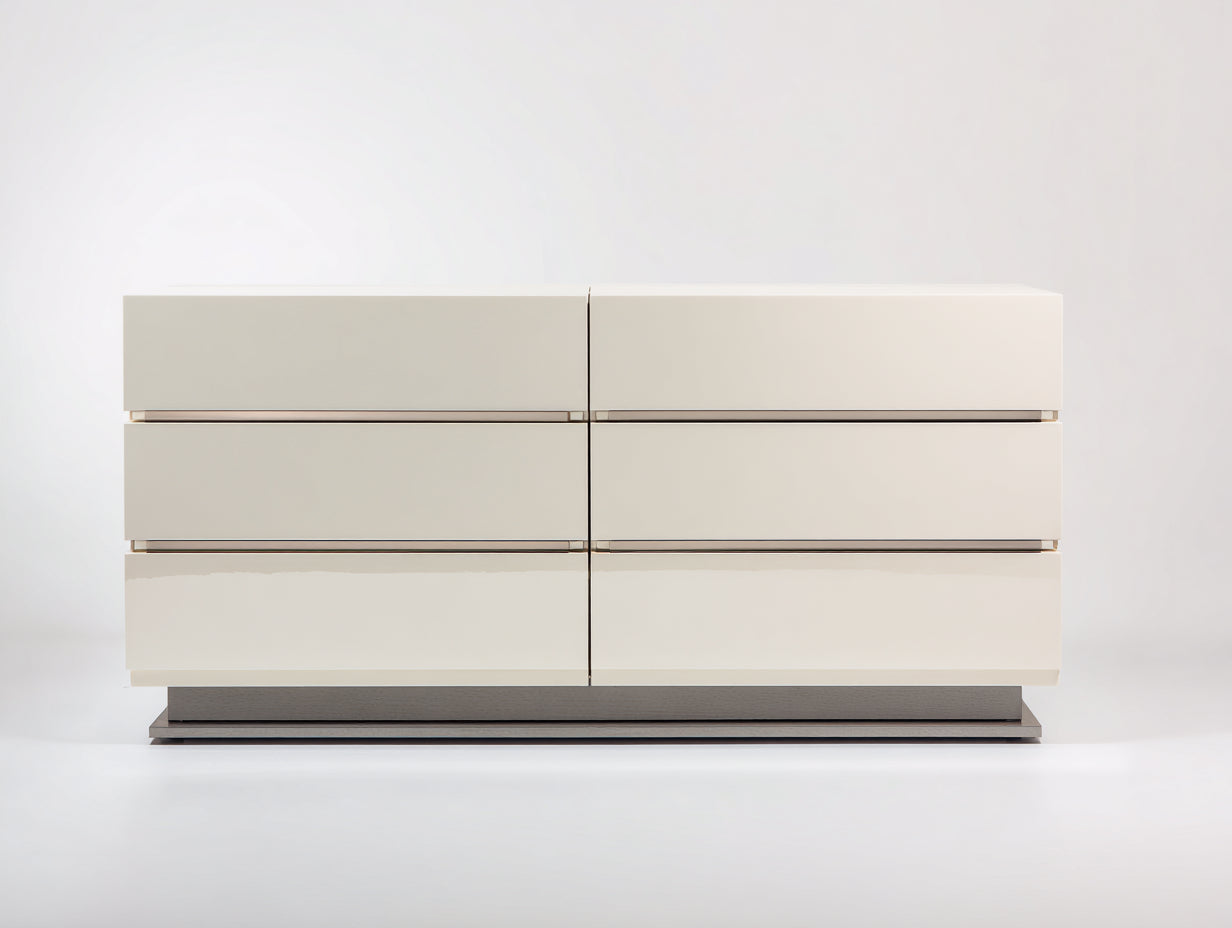 Commode - panneaux de bois-métal - 144 x 42 x 75 cm - blanc cassé-gris - style moderne