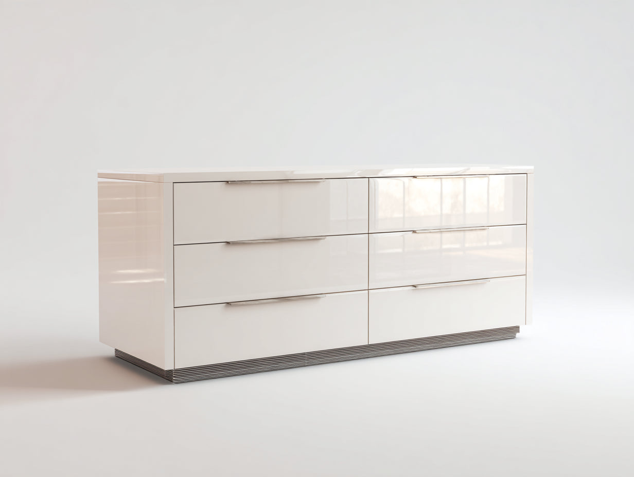 Commode - panneaux de bois-métal - 146 x 44 x 77 cm - blanc cassé-gris - style contemporain