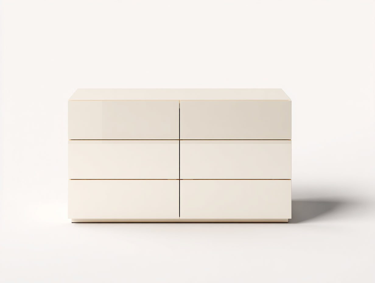 Commode - panneaux de bois-métal - 118 x 40 x 72 cm - blanc cassé - style minimaliste