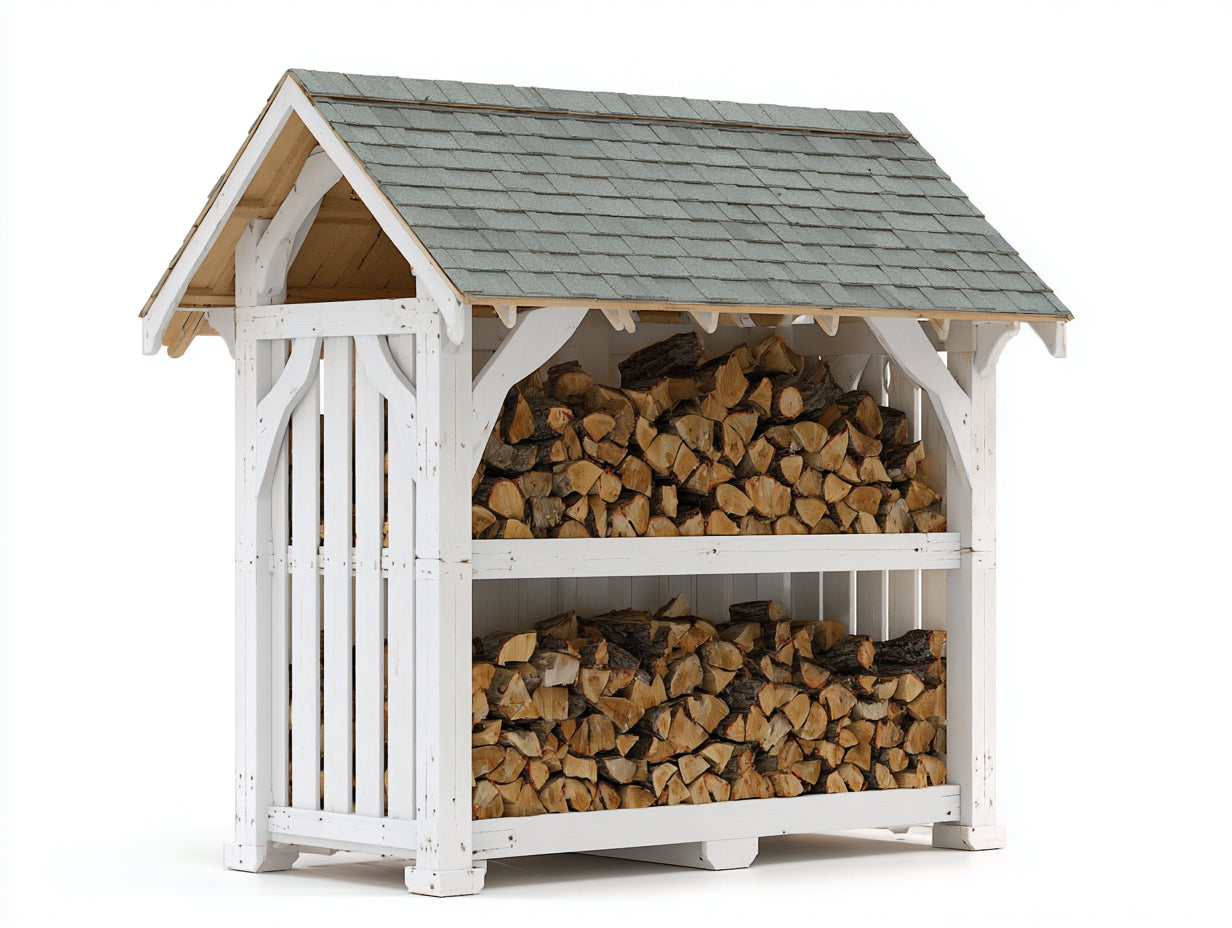 Abri à bûches - bois - 128x74x168 cm - blanc-gris - rustique