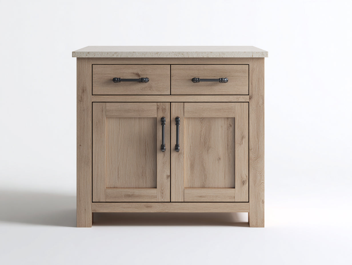 Buffet-Bois-MDF-Pierre-96x44x88 cm-Bois-Blanc-Style rustique moderne