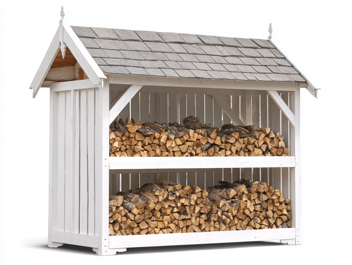 Abri à bûches - bois - 186x78x181 cm - blanc-gris - rustique